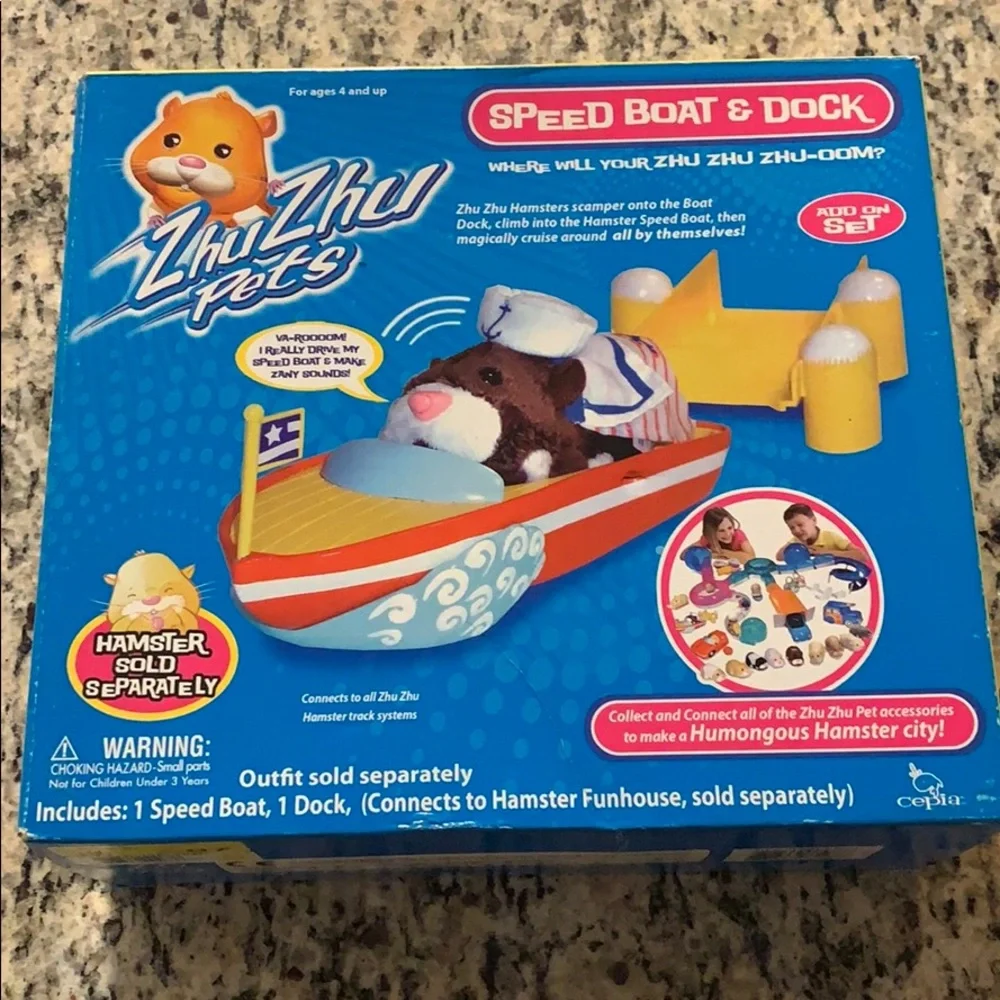 2010 Zhu Zhu Pets Speed Boat & Dock Accessory Ages 4+ NIB